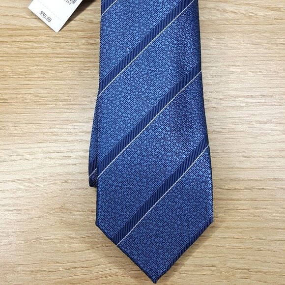 ALFANI Mens Neck Tie Blue Diagonal Stripe Slim Skinny Stain Resistant - Picture 2 of 6